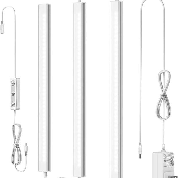 ASOKO Under Cabinet Led Light Plug in, Dimmable Daylight White 4500K, 3 Pack 12 inch Linkable Led Under Counter Lights for Kitchen, Shelf, Workbench, Cupboard, ETL Listed Plug 24V, UNO-LK 4500K