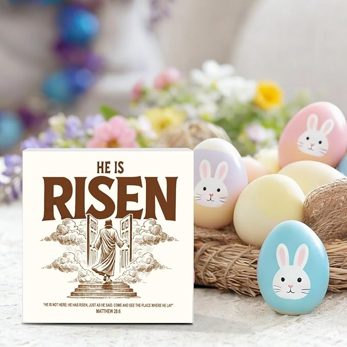 Christian Sign Decor Decorations Religious Jesus Decorations Christian Gifts for Women Home Office Desk Table Shelf Tiered Tray Decor He Is Risen Sign 5 X 5 Inch