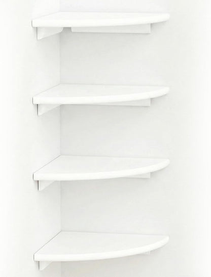 White Corner Floating Shelves for Wall – Set of 4, Rounded Wood Wall Mounted Corner Shelf with Hardware, Space Saving Decorative Storage for Kids Room, Bathroom, Living Room, Office – White