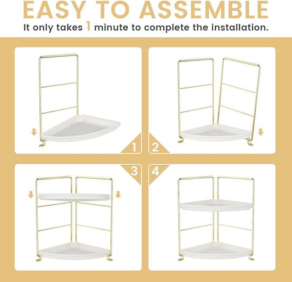 2-Tier Corner Bathroom Countertop Organizer, Tiny Counter Corner Shelf Skincare Makeup Perfume Organizer and Organization for Kitchen (Luxury Gold)
