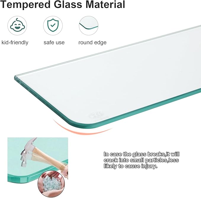 Glass Shower Shelves for Bathroom 2 Tiers Tempered Glass Floating Wall Mounted Shelves for Inside Shower Adhesive Organizer Storage with Aluminum Brackets 15 x 5 Inches