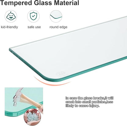 Glass Shower Shelves for Bathroom 2 Tiers Tempered Glass Floating Wall Mounted Shelves for Inside Shower Adhesive Organizer Storage with Aluminum Brackets 15 x 5 Inches