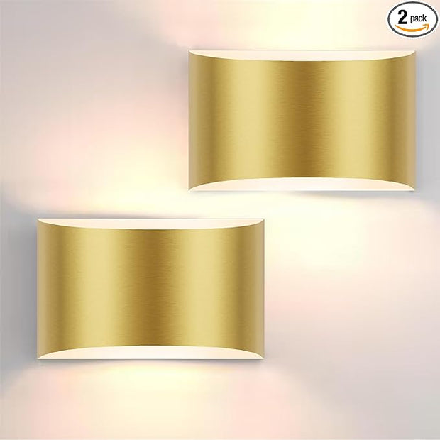FOLKSMATE Modern LED Wall Sconces Set of 2, 3000K Warm White Up and Down Mount Light, Gold Hardwired Interior Wall Lights Lamp for Indoor Living Room Bedroom Hallway Basement Stairway