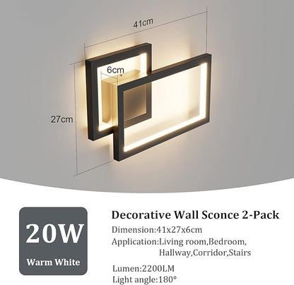 Ralbay 2-Pack Modern Indoor Wall Sconce 20W Aluminum Up and Down LED Modern Black Wall Sconce for Indoor Living Room Bedroom Hallway (Warm White Light, 3000K)