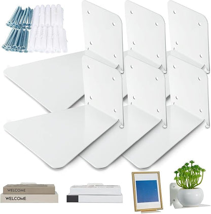 Jetec 6 Pack Invisible Floating Bookshelf Wall Mounted Floating Bookshelves Heavy Duty Book Organizers Hidden Book Shelf Metal Shelves Holder for Books Bedroom Living Room Home Office (White)