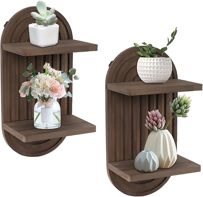2 Pcs Modern Boho Wooden Rainbow Wall Shelves Shelf Decor, Wood Wall Mount Book Shelf, Floating Shelves for Living Rooms Bathroom Wall Decor Display (04)