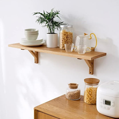 Floating Shelves Oak 32 inches Natural Wood Wall Shelf Wall Mounted Rustic Floating Shelf with Brackets for Bedroom Living Room Bathroom Kitchen Office Wall Storage Shelf