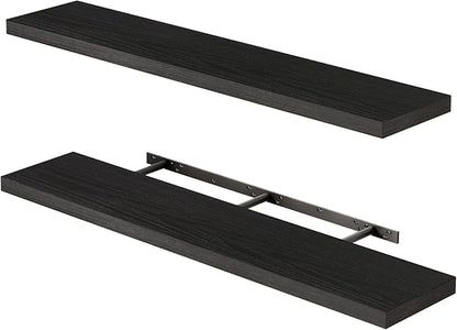 Fixwal Floating Shelves for Wall, 47" Long Heavy Duty Wall Mounted Rustic Wood Shelves for Living Room, Bedroom, Bathroom and Kitchen, Wall Shelves for Storage, Books, Room Decor (Black, Set of 2)