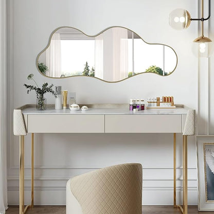 POZINO Irregular Wall Mirror, 39.3"x16" Asymmetrical Mirrors, Cloud Shaped Mirror, Gold Modern Abstract Frameless Mirrors for Bathroom Living Room Bedroom Entryway Hallway