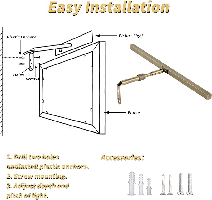 LED Picture Lights for Paintings Plug in, 16 Inch 4W Adjustable Art Light Gallery Wall Light for Display Art Work, Antique Brass Finish, CRI90+, 3000K Warm White