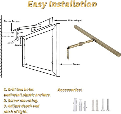 LED Picture Lights for Paintings Plug in, 16 Inch 4W Adjustable Art Light Gallery Wall Light for Display Art Work, Antique Brass Finish, CRI90+, 3000K Warm White