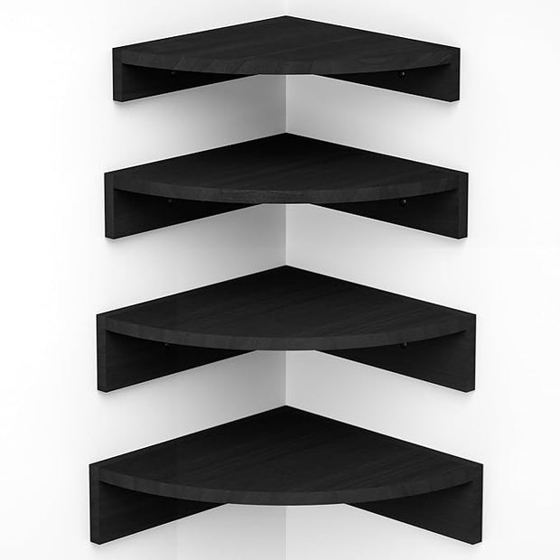 Alsonerbay Black Corner Wall Shelf, Floating Shelves Wall Mount Set of 4, Rustic Wood Shelves for Bedroom, Living Room, Bathroom, Entryway, Garage | for Bedroom, Living Room, Bathroom, Entryway, Garage