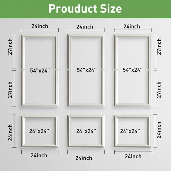 Peel and Stick Wall Molding, 6 Frame Pre-Cut Wainscoting Panels, Upgraded 1.37" Width, Ready-to-Assemble Molding Trim Decor for Living Room Bedroom Hallway Kitchen Island