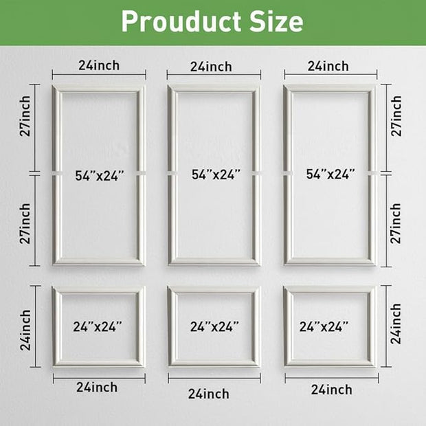 Peel and Stick Wall Molding, 6 Frame Pre-Cut Wainscoting Panels, Upgraded 1.37" Width, Ready-to-Assemble Molding Trim Decor for Living Room Bedroom Hallway Kitchen Island