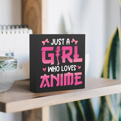 Anime Room Decor Anime Gifts for Girls Teen Girl Bedroom Decor Anime Party Decorations Anime Birthday Decorations Just a Girl Who Loves Anime, Wooden Box Decor for Home Bedroom Living Room Office