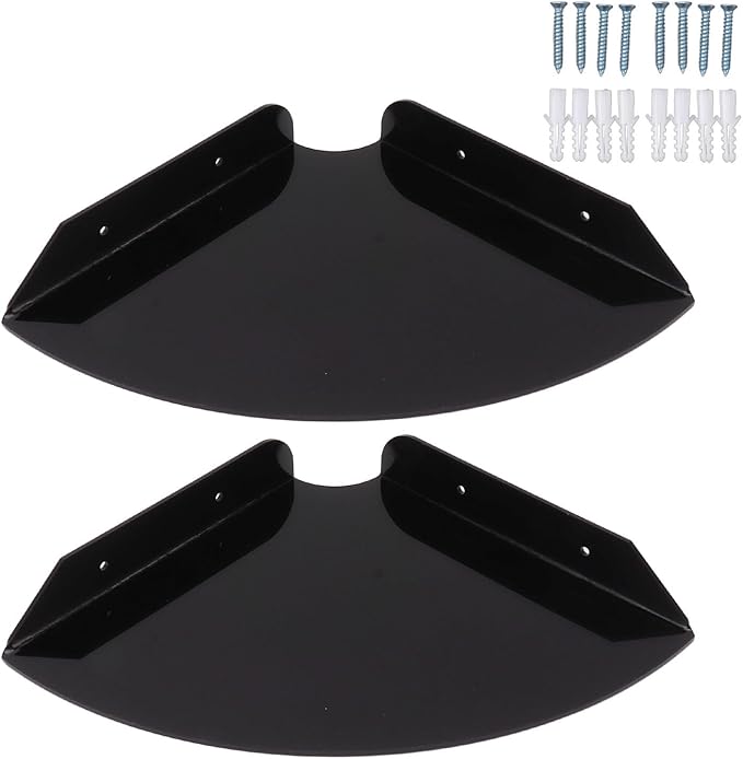 Health Gear Acrylic Wall Mount Floating Corner Shelves 2pcs Quarter Round Shower Shelf, Sturdy Wall Storage Display Organizer for Bathroom Kitchen Bedroom Living Room 1.2 x 8.3 x 8.3in (Black)