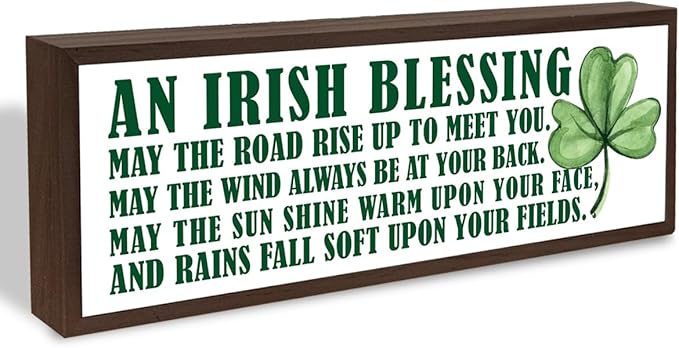 Irish Blessing Wood Sign, Shamrock Decor Sign, Framed Wooden Wall Plaque, Rustic Tabletop Decors, St Patricks Day Decor for Home Office Bedroom, Irish Gift for Women Men, 9.5x3.1x1 inches