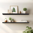 Floating Shelves 24 Inches Long, Set of 2 Solid Rustic Wood Wall Mounted Shelves, Wall Picture Ledge Shelf with Invisible Metal Brackets for Living Room, Bedroom, Bathroom, Black