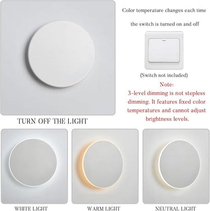 Modern Wall Sconce Light 3-Level Dimming LED Wall Lamp Minimalist White/Black Round Disc Indoor LED Mounted Lamp for Bedroom Living Room Bathroom Corridor Porch Stairs