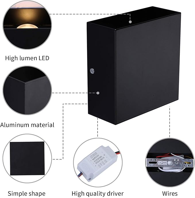 Lightess LED Wall Sconce Hardwired 10W, Set of 2 Modern Wall Lamp Black, Up Down Wall Mount Lights Mini Metal for Living Room Bedroom Hallway Decor, Warm White, O1185TP