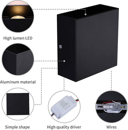 Lightess LED Wall Sconce Hardwired 10W, Set of 2 Modern Wall Lamp Black, Up Down Wall Mount Lights Mini Metal for Living Room Bedroom Hallway Decor, Warm White, O1185TP