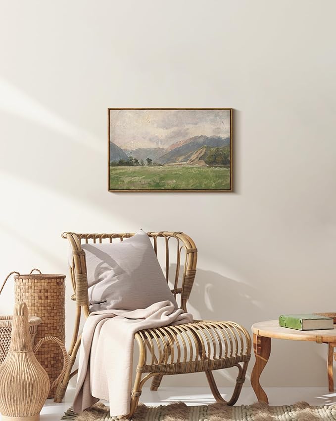 InSimSea Framed Canvas Wall Art Vintage Decor, Prairie Mountain Landscape Paintings, Large Prints, Farmhouse Decor, Natural Scenery Hanging Wall Decorations for Living Room Bedroom, 20