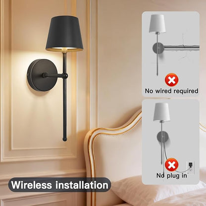 Battery Operated Wall Sconces Set of 2, Wireless Wall Sconce with Remote Dimmable Timer, Rechargeable 5200mAh, Cordless Wall Light for Bedroom Living Room, Hallway, Light Decor