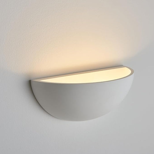 Repaintable Hardwired Wall Sconce, Minimalist Half-Sphere Gypsum Wall Light Fixture, Pure White Wall Mounted Lamp, Classic G9 Bulb Walls Lighting for Bedroom, Living Room, Hallway Decor