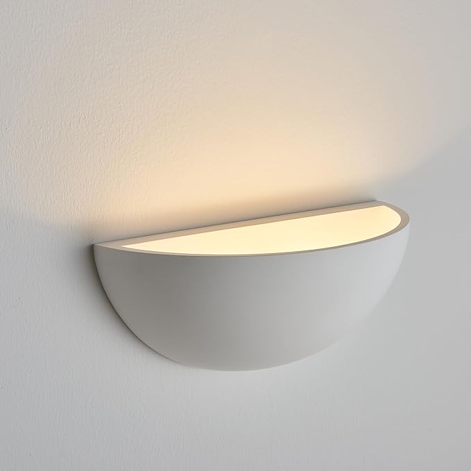 Repaintable Hardwired Wall Sconce, Minimalist Half-Sphere Gypsum Wall Light Fixture, Pure White Wall Mounted Lamp, Classic G9 Bulb Walls Lighting for Bedroom, Living Room, Hallway Decor