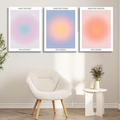 Framed 3Pcs Abstract Wall Art Poster Room Aesthetics Spiritual Spiritual Gradual Affirmation Canvas Wall Decoration Positive Energy Inspirational Wall Art Bathroom Living Room Apartment 12x16Inch