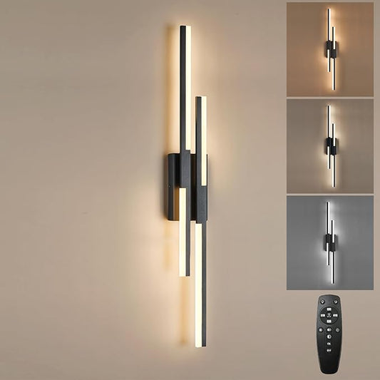 Modern LED Wall Sconce Black Remote Wall Light Fixtures for Bathroom, Dimmable Vanity Light Indoor LED Remote Wall Sconce for Living Dining Room Bedside Bedroom (3000-6500K 35.4inch)
