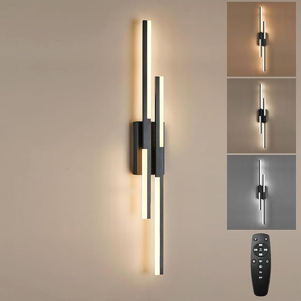 Modern LED Wall Sconce Black Remote Wall Light Fixtures for Bathroom, Dimmable Vanity Light Indoor LED Remote Wall Sconce for Living Dining Room Bedside Bedroom (3000-6500K 35.4inch)