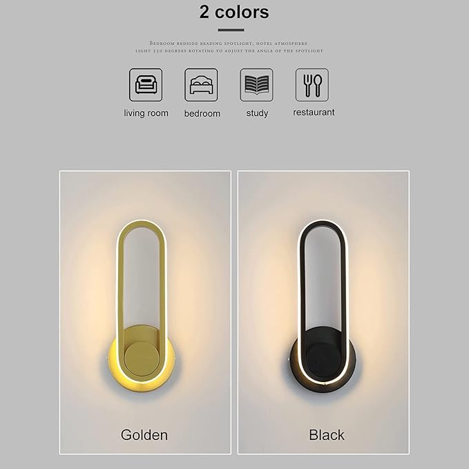 Modern 12W LED Wall Lighting Fixture 330° Rotatable Wall Lamps Modern Minimalist Creative Black Acrylic Wall Sconces for Bedroom, Living Room Balcony Kitchen Hallway