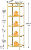 HOOBRO 5-Tier Gold Shelf, Narrow Book Shelf, Display Cabinet with Glass Bookcase, Corner Shelf Storage for Small Spaces, for Home Office, Living Room, Bedroom, Gold GD45SJ01