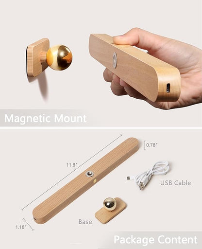 Chilvane Wall Lights for Bedroom Battery Operated Wall Sconce Lamp Vanity Light Magnetic Aesthetic Wooden Big Capacity 2000mah Wireless Rechargeable Wall Lights for Living Room,Beech Wood