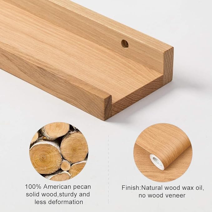 HOMWOO Floating Shelves Walnut Natural Wood Wall Shelves Small Picture Ledge for Home, Living Room, Bedroom, Bathroom, Office, 12 Inches