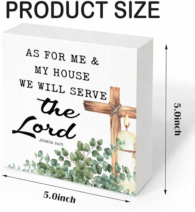 Christian Home Decor Wooden Bible Verse Sign, As For Me and My House We Will Serve the Lord Joshua 24:15, Rustic Religious Cross Farmhouse Desk Shelf Living Room Faith Decoration