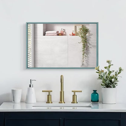 AAZZKANG Metal Wall Mirror with Frame Rectangular Large 26"x18" Decorative Bedroom Bathroom Hanging Mirror Home Wall Decor