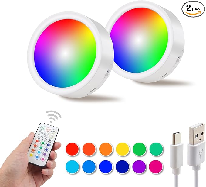 DAMI Locker Light Magnetic Under Cabinet Lighting with Remote, Rechargeable Tap Light Dimmable Battery Operated Wireless Shelf Lights, Color Changing Puck Lights for Kitchen Toillet Bedroom White