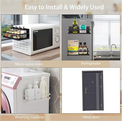 2 Pack Magnetic Spice Rack, Easy to Install on The Side of Refrigerator/Space Saving Kitchen Organization Shelf Organizer for Cabinet