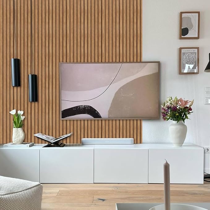 Arthome 17''x240'' Wood Slat Wallpaper, Peel and Stick Self Adhesive Wood Wallpaper PVC Vinyl Decorative Removable Wallpaper Waterproof Faux Wood Grating Stripe Contact Paper for Living Room Bedroom