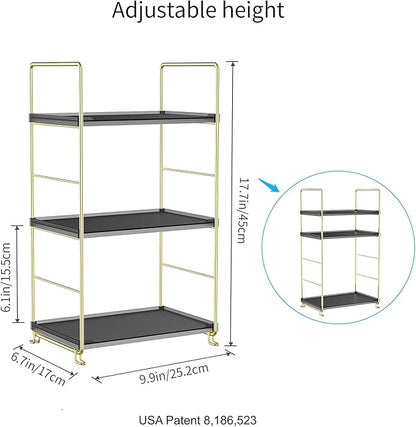 Freestanding Organizer Shelf, 3-Tier Bathroom Countertop Organizer, Makeup Organizer -Corner Storage Shelf, Kitchen Spice Rack,Standing Shelf for Bathroom, Bedroom, Kitchen (Black)