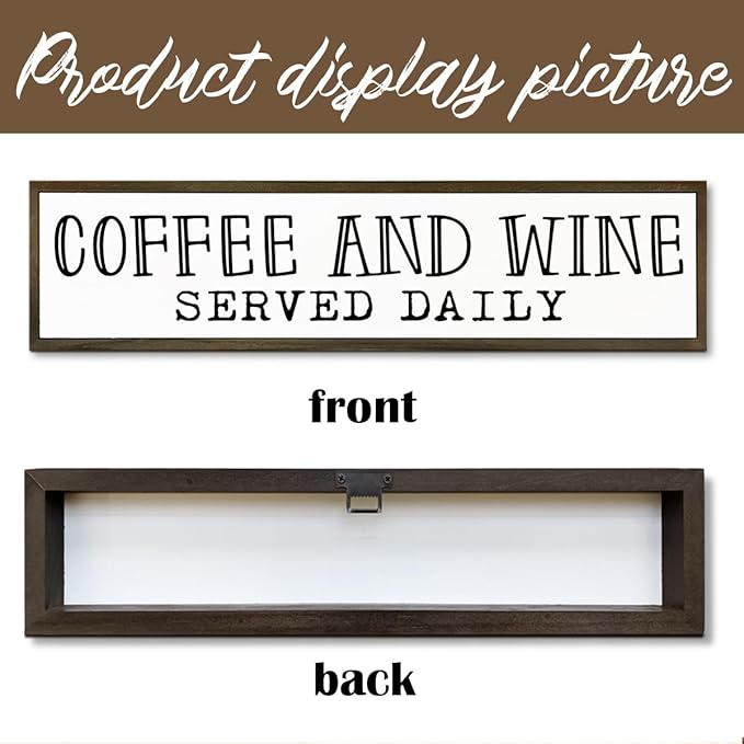 Coffee Bar Decor, Coffees Lover Home Kitchen Decor, Wood Decoration for Cafe Wine Bar Club, Decorative Wooden Table Sign, Coffee and Wine Served Daily Sign, 17.8x4x1.2 inches
