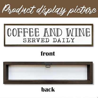Coffee Bar Decor, Coffees Lover Home Kitchen Decor, Wood Decoration for Cafe Wine Bar Club, Decorative Wooden Table Sign, Coffee and Wine Served Daily Sign, 17.8x4x1.2 inches