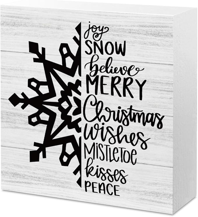 Christmas Decor Christmas Sign Decorations for Home Snowflake Sign for Home Office Desk Table Cubicle Shelf Xmas Desk Accessories 5 x 5 inch