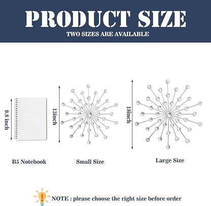 ZEXUIRU 3 Pack Silver Sunburst Wall Decor – Metal Crystal Wall Art with Sparkling Rhinestones, 14’’/18 Inch Starburst Wall Hanging Set for Living Room Bedroom Bathroom – Modern Bling Home Decorations