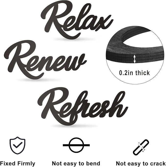 3 Pieces Bathroom Decor Black Wooden Bath Room Sign Bathroom Wall Art Farmhouse Relax Renew Refresh Sign (black)