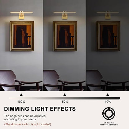 Modern Dimmable Picture Lights for Wall 15.75 Inch Hard-Wired LED Picture Frame Lights for Paintings Gallery Light with Adjustable Swing Arm Display Lights For Artwork, 7W, 2700K, Warm White - Brass
