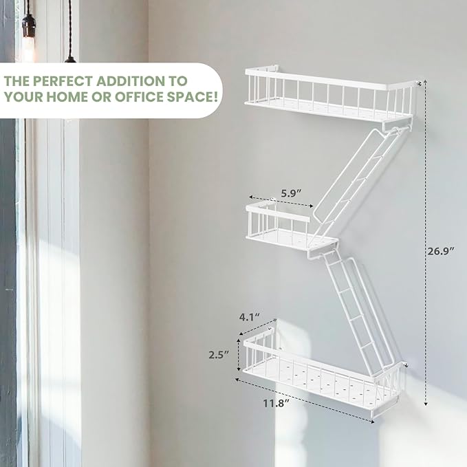 Fire Escape Wall Shelf White - Modern New York City Wall Decorative Display Ladder Floating Shelves for Bedroom, Home Décor, Action Figure Display (2.5-Tier)