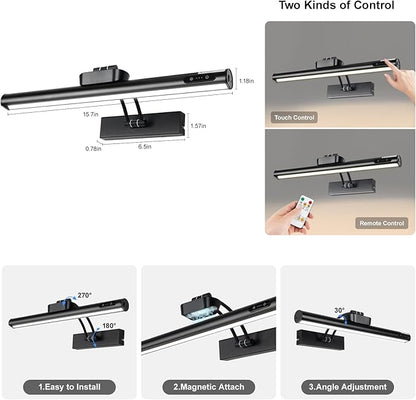 Magnetic Cordless Picture Light with Remote/Touch Control & Timer, 3CCT Dimmable, Angle Adjustable 16in Metal Wall Lights with 5000mAh Battery for Artwork, Painting, Portrait, Gallery, Photo, Black
